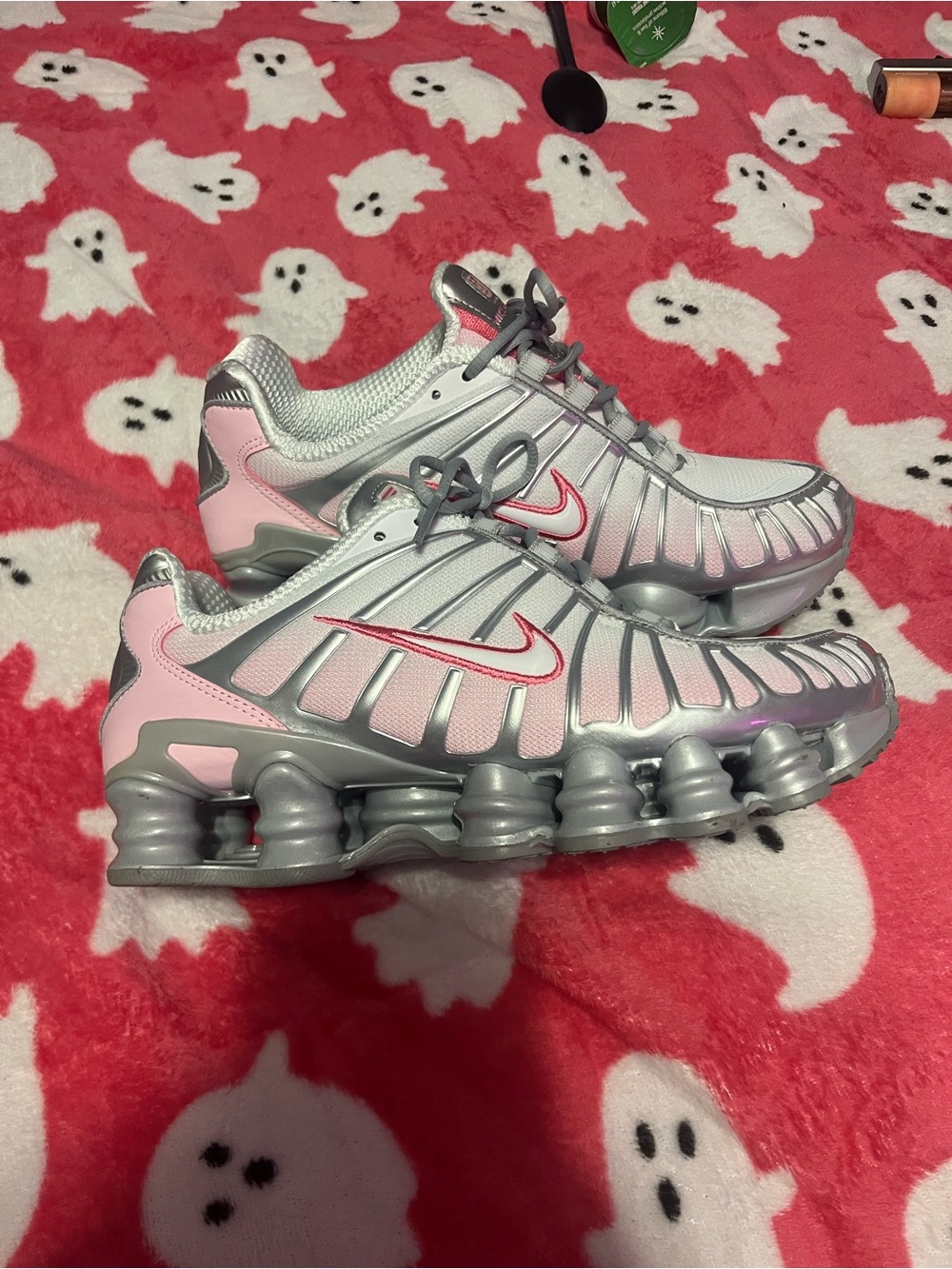Nike Kids Silver and Pink Shox Sneakers